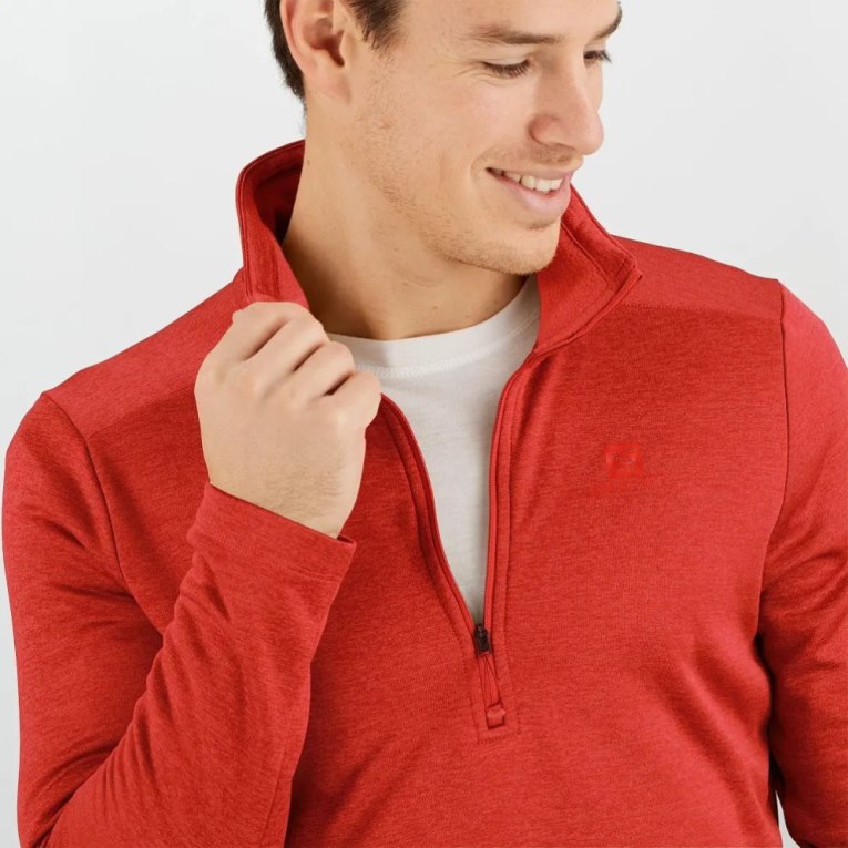 Salomon Essential Lightwarm Seamless Half Zip Men's Sweatshirt Red | CA 59O38